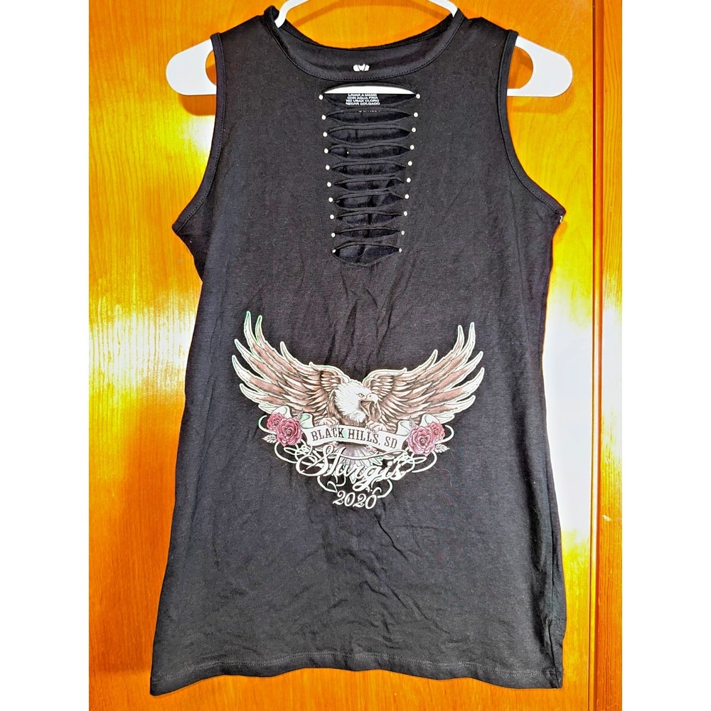 Vance Biker Wear Womens Black Sturgis 2020 Tank Small Rhinestones Bling Cotton‎